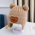 Wool baby hat, with ear protection dear teddy bear