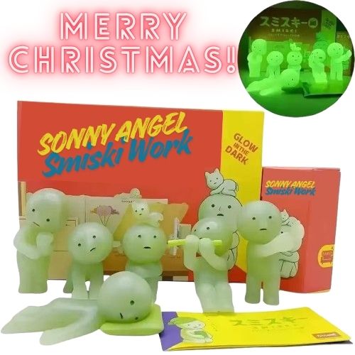 New Hot Sonny Angel Smiski Work Serie Mystery Cute Noctilucent Green Doll Action Figures Cartoon Desktop Blind Box Xmas Gift Toy